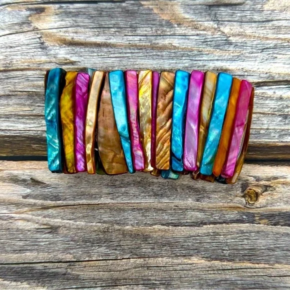 Abalone Shell /Colorful Bracelet -Stretch /Wide Cuff Elastic -Multi-Colors​​​ - Picture 5 of 6